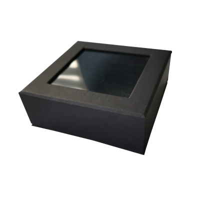 Custom Size Rigid Board Black Gift Box with Clear PVC Window Wholesale